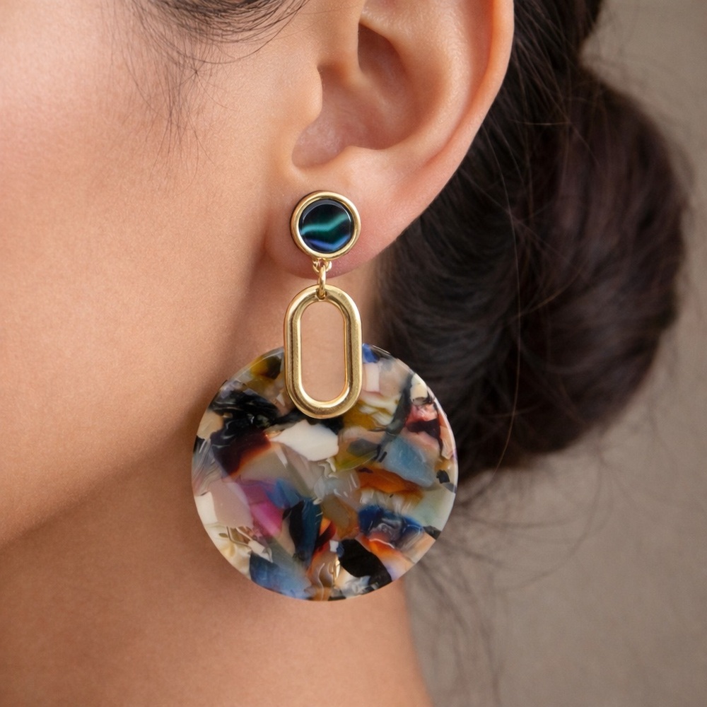 Marbled Acrylic Drop Earrings – Confetti Tortoiseshell Style
